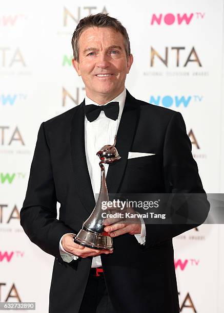 Bradley Walsh poses in the winners room with the Best Daytime Award for The Chase, at the National Television Awards at The O2 Arena on January 25,...