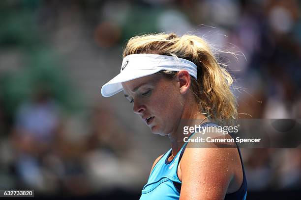 CoCo Vandeweghe of the United States looks on in her semifinal match against Venus Williams of the United States on day 11 of the 2017 Australian...