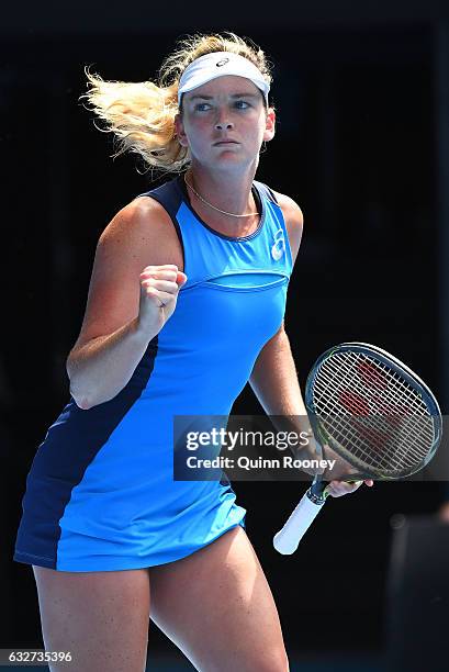 CoCo Vandeweghe of the United States celebrates in her semifinal match against Venus Williams of the United States on day 11 of the 2017 Australian...