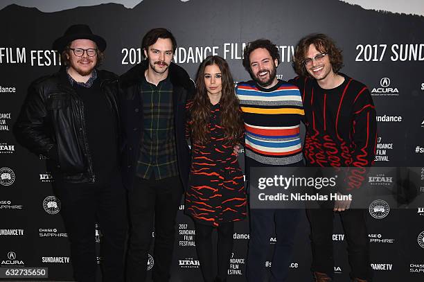 Screenwriter Ben York Jones, actors Nicholas Hoult, Laia Costa, Drake Doremus, and Matthew Gray Gubler attend the "Newness" Premiere on day 7 of the...