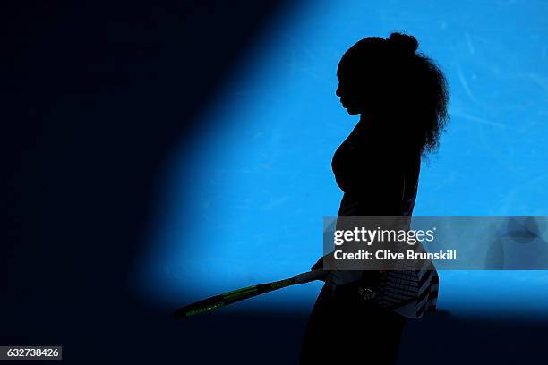 Serena Williams of the United States looks on in her semifinal match against Mirjana Lucic-Baroni of Croatia on day 11 of the 2017 Australian Open at...