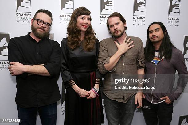 Joe Lester, Nikki Menninger, Brian Aubert and Christopher Guano of the Silversun Pickups attend Homegrown: Silversun Pickups at The GRAMMY Museum on...