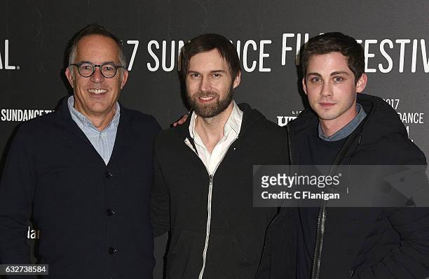 Sundance Film Festival Director John Cooper, director Shawn Christensen, and actor Logan Lerman attend the 'Sidney Hall' Premiere during 2017...