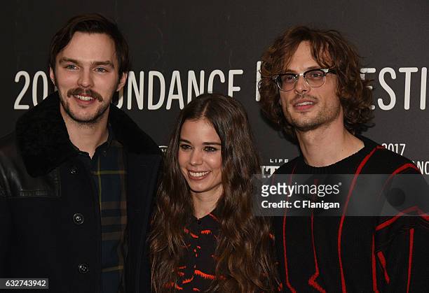 Actors Nicholas Hoult and Laia Costa and actor Matthew Gray Gubler attend the 'Newness' Premiere on day 7 of the 2017 Sundance Film Festival at...