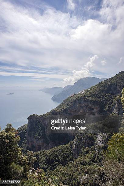 View towards Capri from the Path of the Gods, a hiking trail from Agerola to Positano on the Amalfi coast that is said to run so close to heaven that...