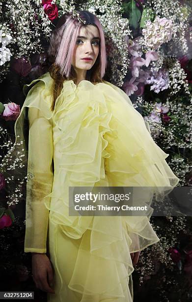 Model walks the runway during the Xuan - Spring Summer 2017 presentation as part of Paris Fashion Week on January 26, 2017 in Paris, France.