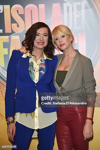 Vladimir Luxuria and Alessia Marcuzzi attend 'L'Isola Dei Famosi' photocall on January 26, 2017 in Milan, Italy.
