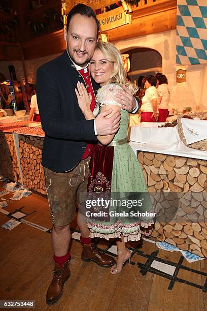 Jennifer Knaeble and her fiance Felix Moese are engaged and attend the Weisswurstparty at Hotel Stanglwirt on January 20, 2017 in Going near...