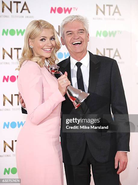 Phillip Schofield and Holly Willoughby poses in the winners room at the National Television Awards at The O2 Arena on January 25, 2017 in London,...