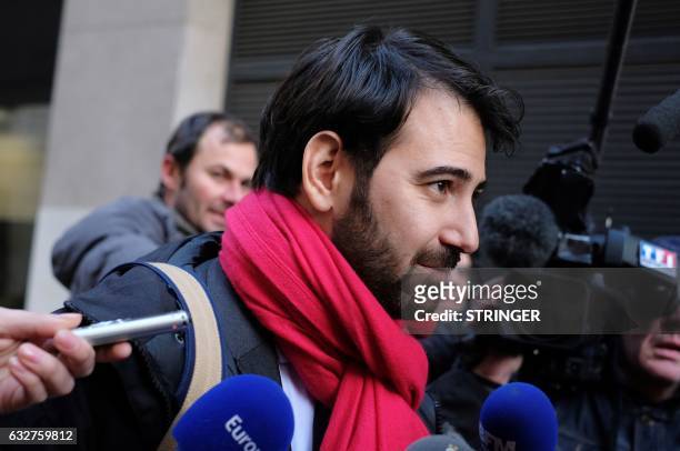 Antonin Levy, lawyer of French presidential candidate Francois Fillon, leaves the financial pole in Paris on January 26, 2017 as Fillon vowed to...
