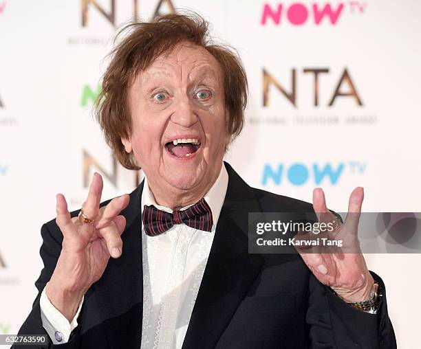 Ken Dodd poses in the winners room at the National Television Awards at The O2 Arena on January 25, 2017 in London, England.