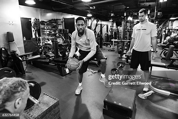 Will Barton of the Denver Nuggets works out before the game against the Utah Jazz on January 24, 2017 at the Pepsi Center in Denver, Colorado. NOTE...