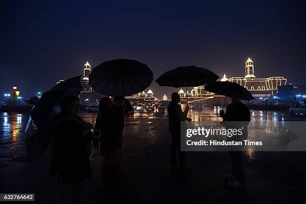 Illuminated Raisina Hills during the 68th Republic Day, on January 26, 2017 in New Delhi, India. Traditionally the area, which includes North Block,...