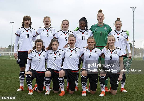 The Germany team line up for a photo prior to kick off during the international friendly match between U17 Girl's Germany and U17 Girl's France at...