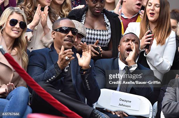 Actor Eddie Murphy, wife Paige Butcher and actor Chris Tucker attend the ceremony honoring Brett Ratner with a Star on the Hollywood Walk of Fame on...