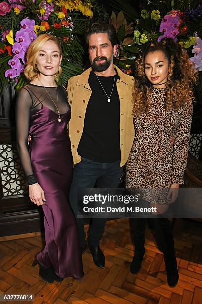 Clara Paget, Jack Guinness and Ella Eyre attend the launch of new luxury hotel The LaLit London on January 26, 2017 in London, England.