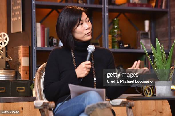 Director of Creative Producing at Sundance Institute. Anne Lai speaks during the Cinema Cafe at Filmmaker Lodge on January 26, 2017 in Park City,...