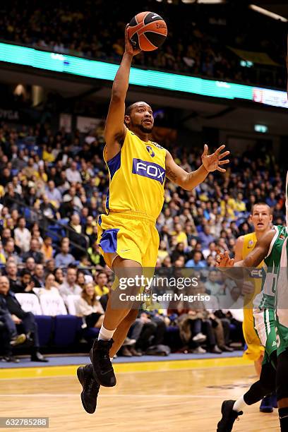 Andrew Goudelock, #0 of Maccabi Fox Tel Aviv in action during the 2016/2017 Turkish Airlines EuroLeague Regular Season Round 20 game between Maccabi...