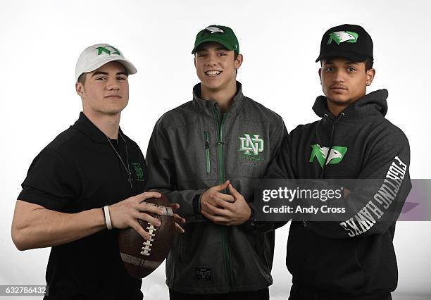 January 24: Colorado high school football players from left to right, Mikey Griebel, Columbine High School, Tyler Shannon, Ralston Valley, and Hayden...