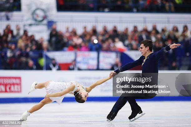 Anna Duskova and Martin Bidar of Czech Republic compete in the Pairs Free Skating during day 2 of the European Figure Skating Championships at...