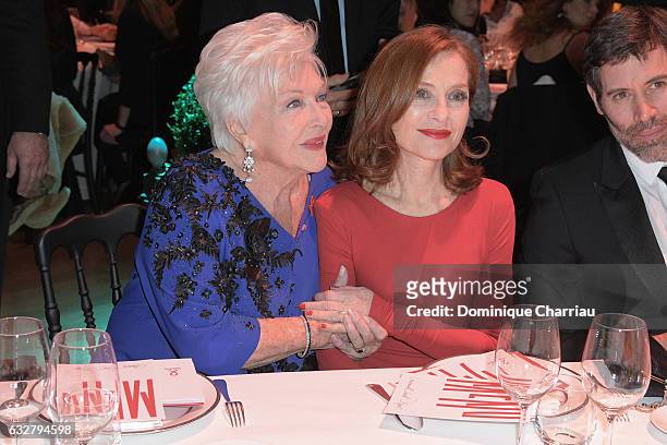 Line Renaud and Isabelle Huppert attends the Sidaction Gala Dinner 2017 as part of Paris Fashion Week on January 26, 2017 in Paris, France.