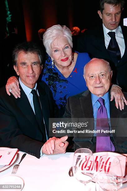 Jack Lang, Line Renaud and Pierre Berge attend the Sidaction Gala Dinner 2017 - Haute Couture Spring Summer 2017 show as part of Paris Fashion Week...