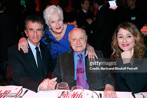 Jack Lang, Line Renaud, Pierre Berge and Daniela Lumbroso attend the Sidaction Gala Dinner 2017 - Haute Couture Spring Summer 2017 show as part of...