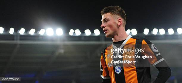 Hull City's Josh Tymon during the EFL Cup Semi-Final Second Leg match between Hull City v Manchester United at KCOM Stadium on January 26, 2017 in...