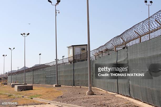 Guard tower is seen outside the fencing of Camp 5 at the US Military's Prison in Guantanamo Bay, Cuba on January 26, 2017. President Donald Trump has...