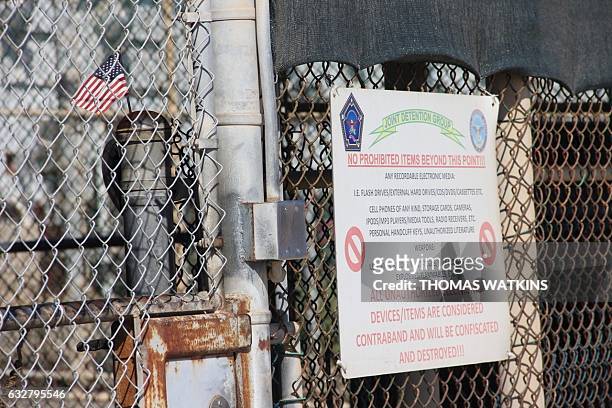 National flag is placed in the fencing of Camp 5 at the US Military's Prison in Guantanamo Bay, Cuba on January 26, 2017. President Donald Trump has...