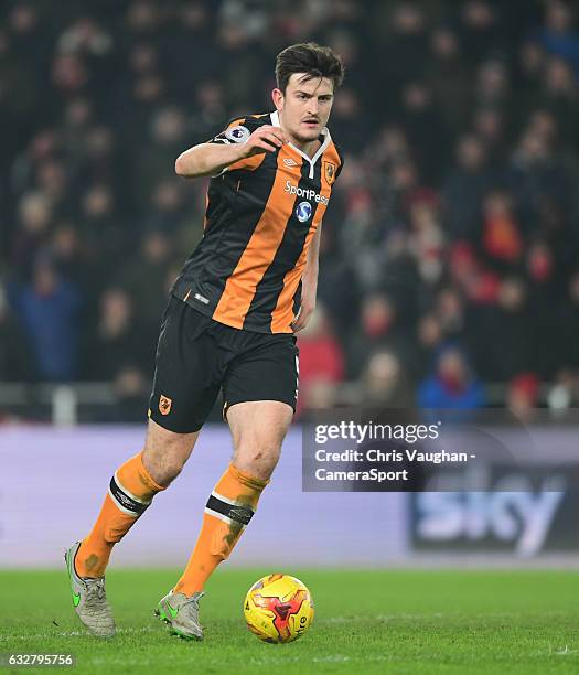 Hull City's Harry Maguire during the EFL Cup Semi-Final Second Leg match between Hull City v Manchester United at KCOM Stadium on January 26, 2017 in...