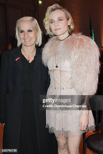 Maria Grazia Chiuri and Diane Kruger attend the Sidaction Gala Dinner 2017 as part of Paris Fashion Week on January 26, 2017 in Paris, France.