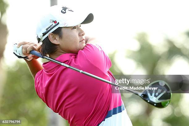 Yani Tseng of Chinese Taipei hits a tee shot on the fourth hole during round one of the Pure Silk Bahamas LPGA Classic on January 26, 2017 in...