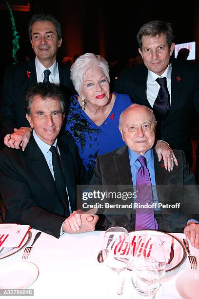 Jack Lang, guest, Line Renaud, Pierre Berge and professor Yves Levy attend the Sidaction Gala Dinner 2017 - Haute Couture Spring Summer 2017 show as...