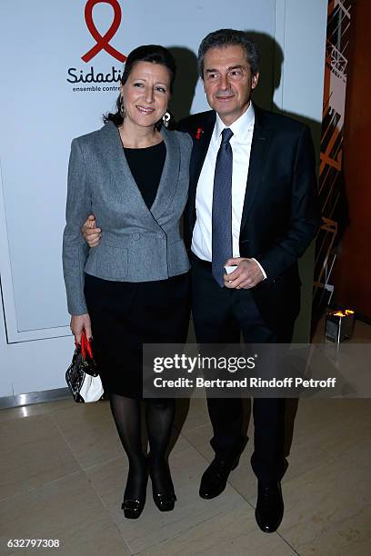 Professor Yves Levy and his wife attend the Sidaction Gala Dinner 2017 - Haute Couture Spring Summer 2017 show as part of Paris Fashion Week on...