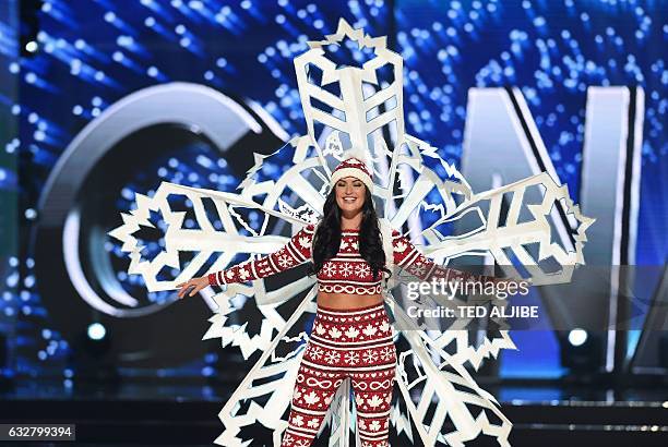 This photo taken on January 26, 2017 shows Miss Universe contestant Siera Bearchell of Canada during the national costume presentation in the...