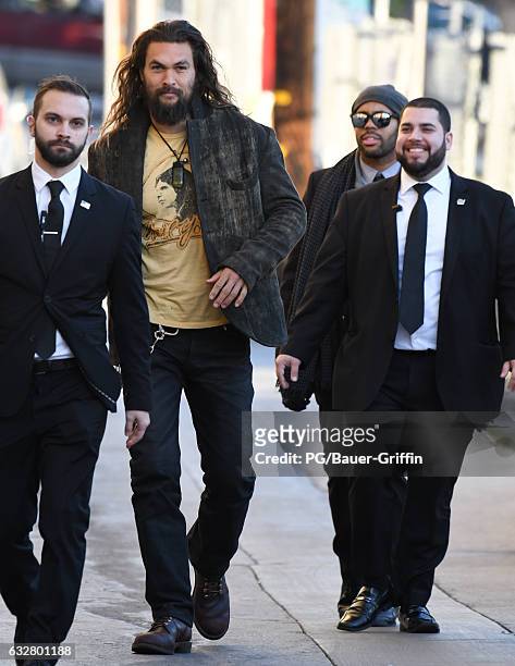Jason Momoa is seen at Jimmy Kimmel Live on January 26, 2017 in Los Angeles, California.