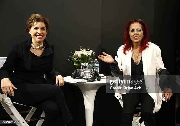 Commissioner, NYC Mayor's Office of Media and Entertainment Julie Menin and Fashhion Designer Patricia Field speak on stage as Macy's celebrates the...