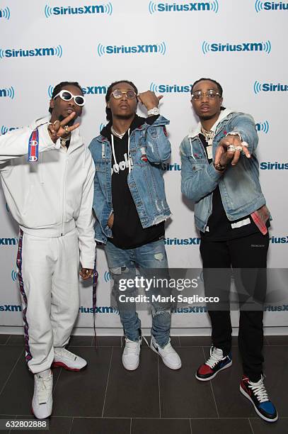 Migos Rappers Offset, Takeoff and Quavo visit SiriusXM Studios on January 26, 2017 in New York City.