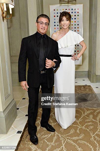 Sylvester Stallone and Jennifer Flavin attend PSLA partners with Carolina Herrera for Winter Gala on January 26, 2017 in Beverly Hills, California.