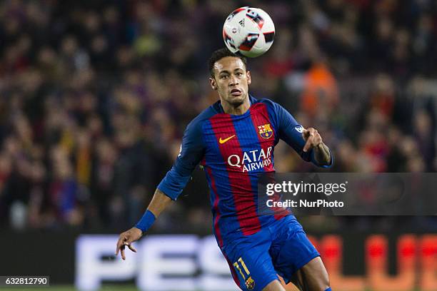 Neymar da Silva of FC Barcelona controlling the ball during the Spanish Copa del Rey match between FC Barcelona vs Real Sociedad at Camp Nou stadium...