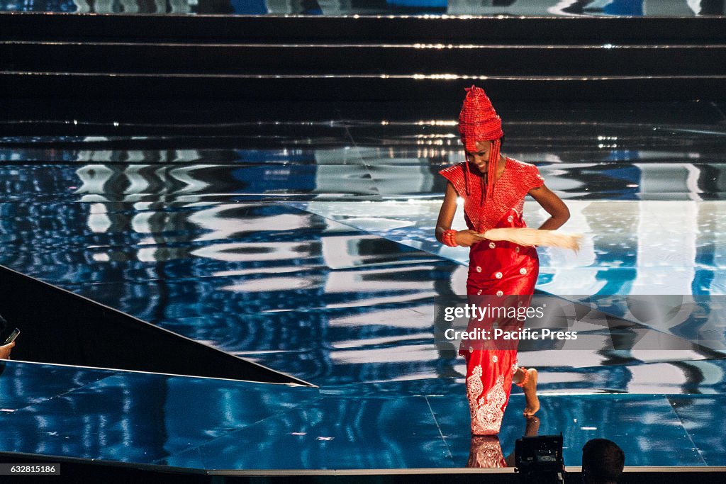 Miss Nigeria shows off her national costume at the Arena in...