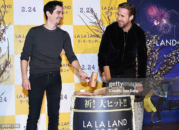 Actor Ryan Gosling and Director Damien Chazelle attend the press conference for the Japan premiere of 'La La Land' at The Ritz-Carlton on January 27,...