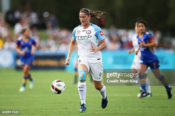 Laura Alleway of Melbourne City controls the ball during the round 14 W-League match between the Newcastle Jets and Melbourne City FC at Coffs...