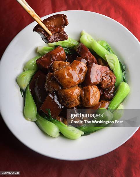Shanghai-style braised pork is photographed at Big Wang's Cuisine January 23, 2017 in Derwood, MD. The pan-Chinese restaurant opened August 13, 2013.