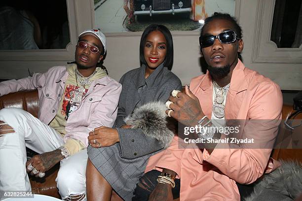 Quavo, Kelly Rowland and OffSet attend VIP Event Hosted By Migos on January 26, 2017 in New York City.