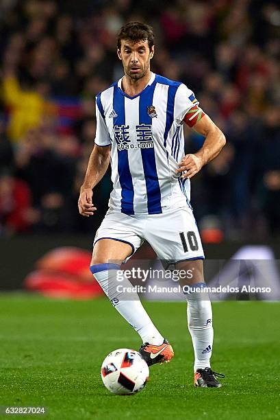 Xabi Prieto of Real Sociedad in action during the Copa del Rey quarter-final second leg match between FC Barcelona and Real Sociedad at Camp Nou on...