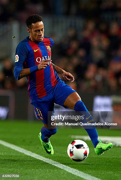 Neymar JR of Barcelona runs with the ball during the Copa del Rey quarter-final second leg match between FC Barcelona and Real Sociedad at Camp Nou...