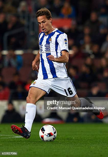 Sergio Canales of Real Sociedad in action during the Copa del Rey quarter-final second leg match between FC Barcelona and Real Sociedad at Camp Nou...