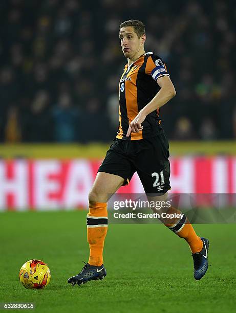 Michael Dawson of Hull City during the EFL Cup Semi-Final Second Leg between Hull City and Manchester United at KCOM Stadium on January 26, 2017 in...